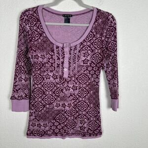 F.A.N.G. Womens Sz XL henley quarter button printed thermal Bohemian